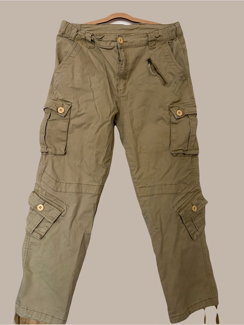 Women's khaki Cargo cotton blend streatchy pants with Utility Pockets